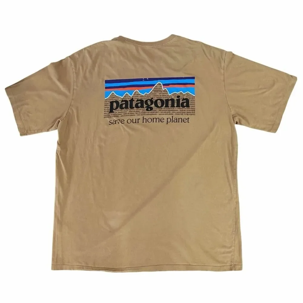 Patagonia Mens SZ L Tan P-6 Logo Responsibili-Tee Organic Cotton Crew Neck Shirt - Picture 4 of 14